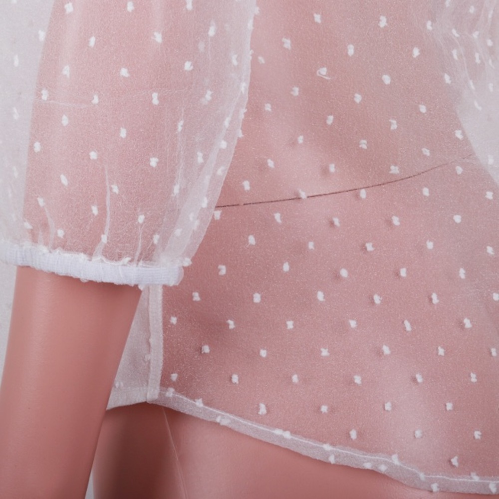 NWOT SEMI-SHEER SWISS DOT BLOUSE WHITE - 2716/59 - Picture 8 of 8